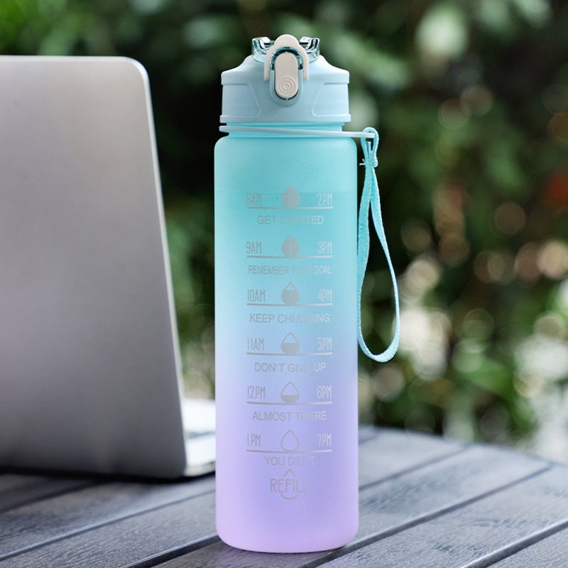 Sports Drink Water Bottle with Motivational Time Marker & Straw 750ML