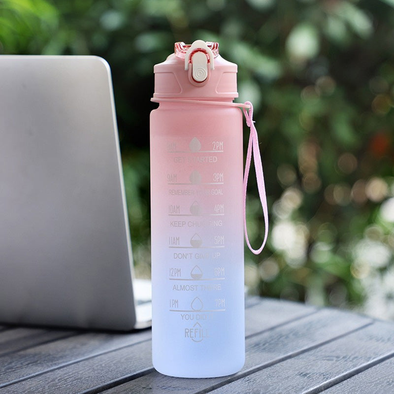 Sports Drink Water Bottle with Motivational Time Marker & Straw 750ML