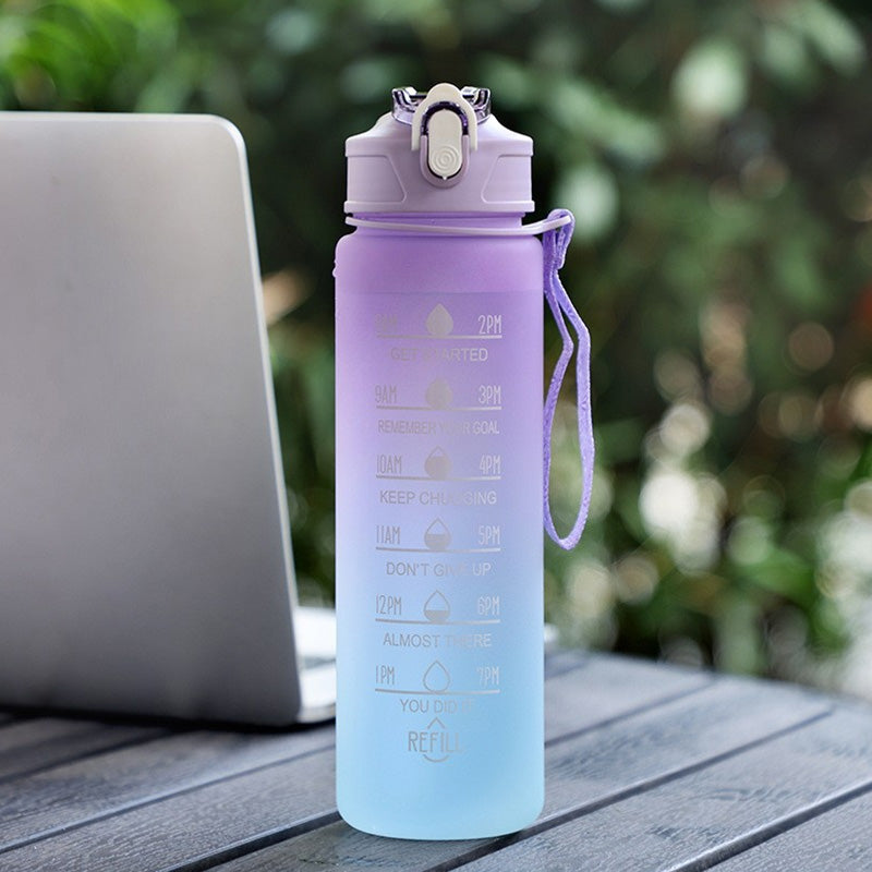 Sports Drink Water Bottle with Motivational Time Marker & Straw 750ML