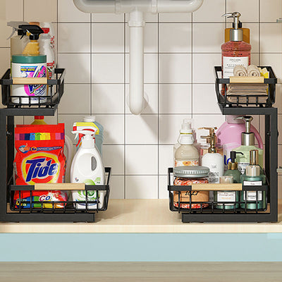 2Pack x 2-Tier Sliding Shelf Adjustable Metal Cabinet Organiser