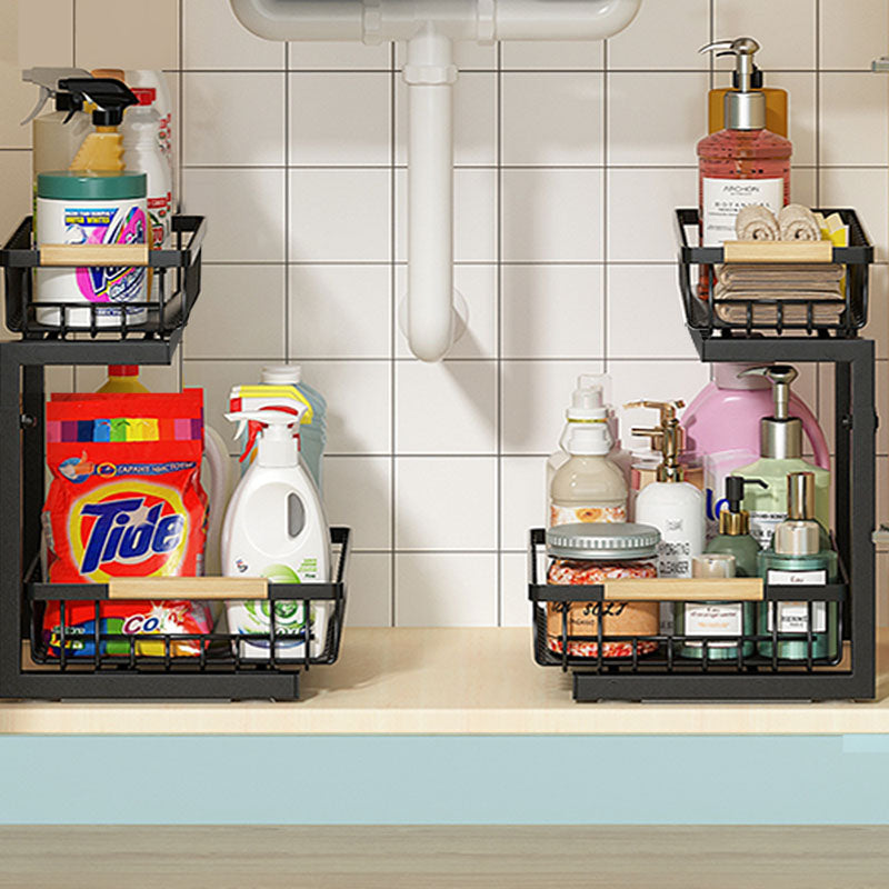 2Pack x 2-Tier Sliding Shelf Adjustable Metal Cabinet Organiser