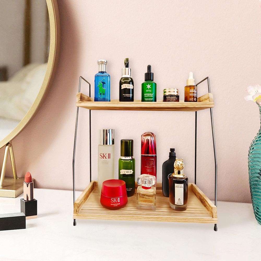 Desktop Counter Box Two-Tier Wooden Desktop Shelf Organiser ¨C Office or Kitchen Counter ...