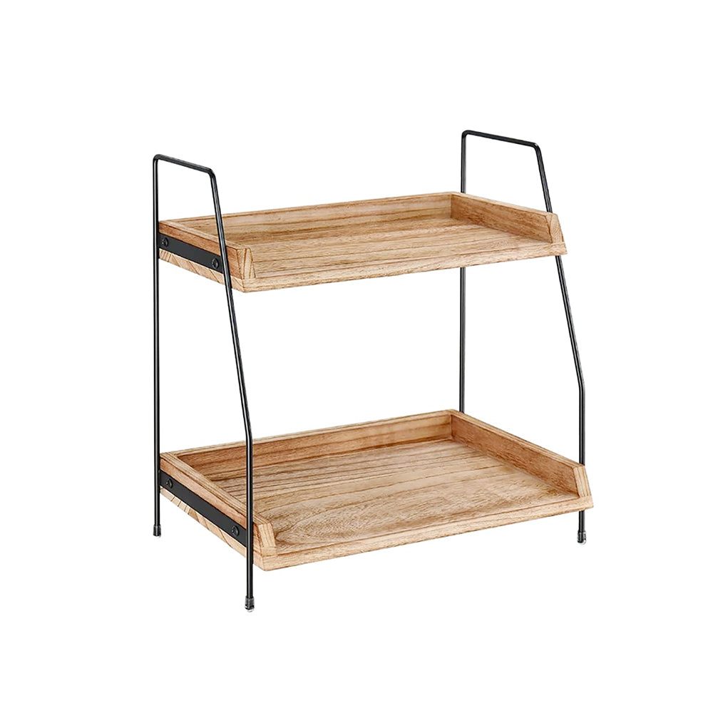 Desktop Counter Box Two-Tier Wooden Desktop Shelf Organiser ¨C Office or Kitchen Counter ...