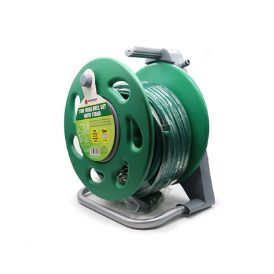 15M Wall Mount Hose Pipe Reel With Stand & Fitting with 6 Adjustable Spray Gun Nozzles