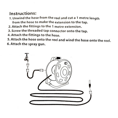 15M Wall Mount Hose Pipe Reel With Stand & Fitting with 6 Adjustable Spray Gun Nozzles