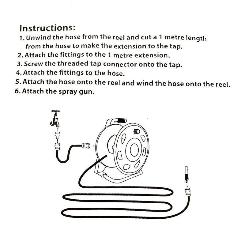 15M Wall Mount Hose Pipe Reel With Stand & Fitting with 6 Adjustable Spray Gun Nozzles
