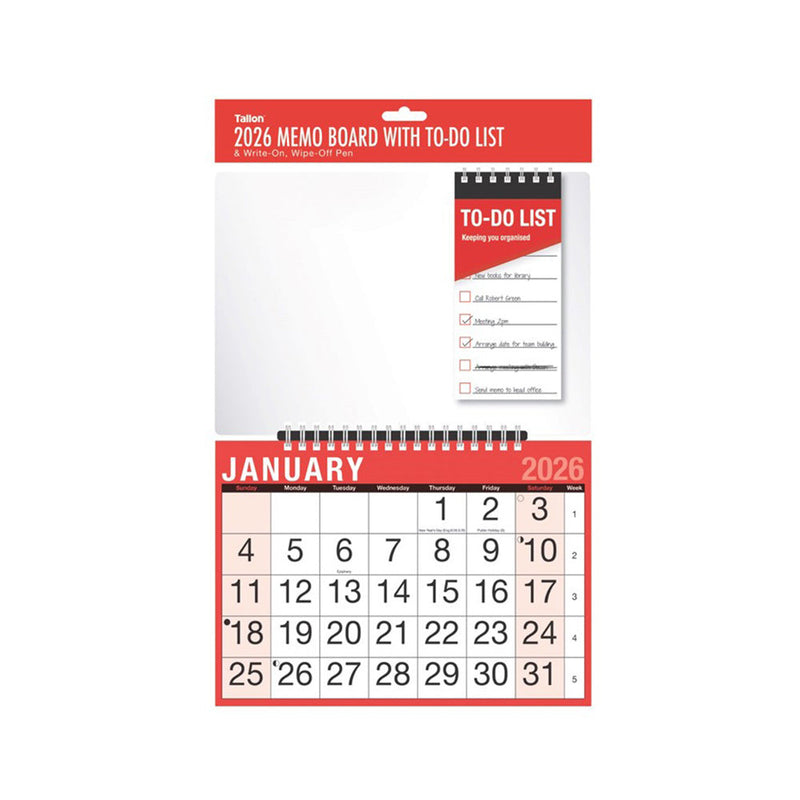 2026 Month to View Memo Board Calendar with To-Do List