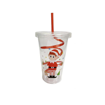 Elf Design Christmas Drinking Cup with Straw