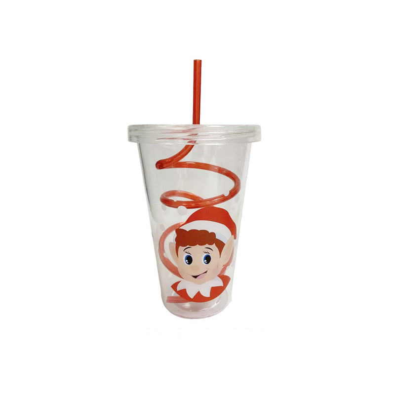 Elf Design Christmas Drinking Cup with Straw