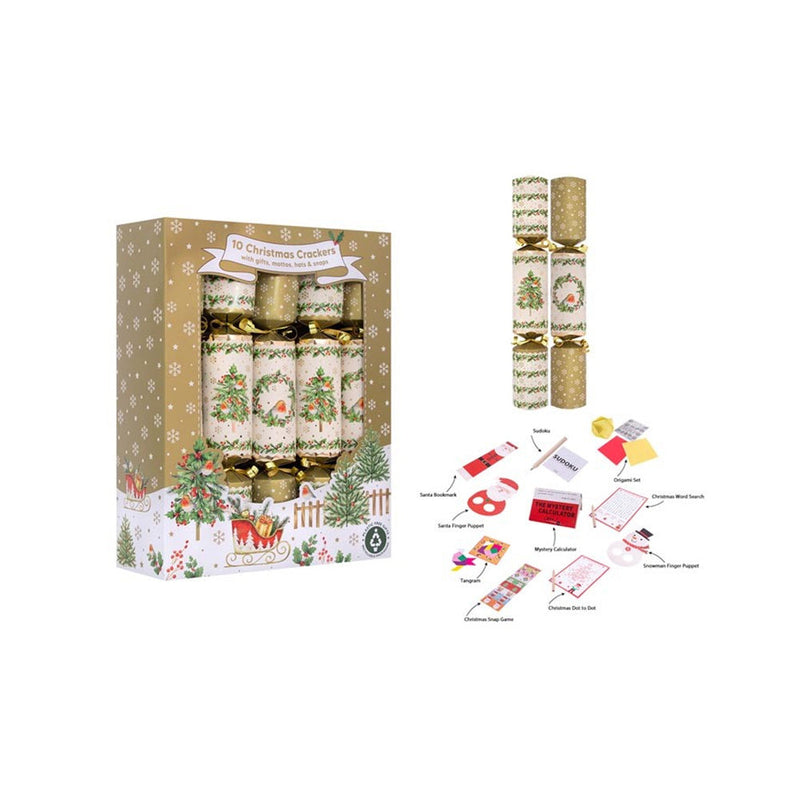 Family Robin & Wreath Traditional Christmas 12inch Crackers 10PK