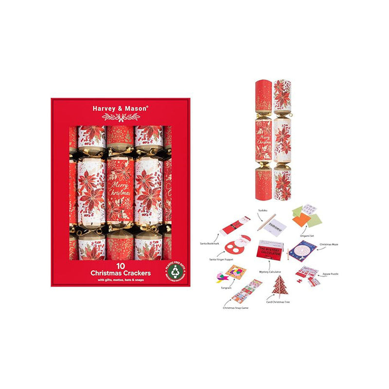 Harvey & Mason Poinsettia Luxury Family Christmas 14inch Crackers 10PK