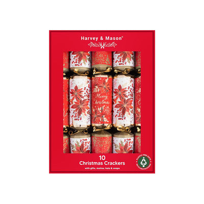Harvey & Mason Poinsettia Luxury Family Christmas 14inch Crackers 10PK