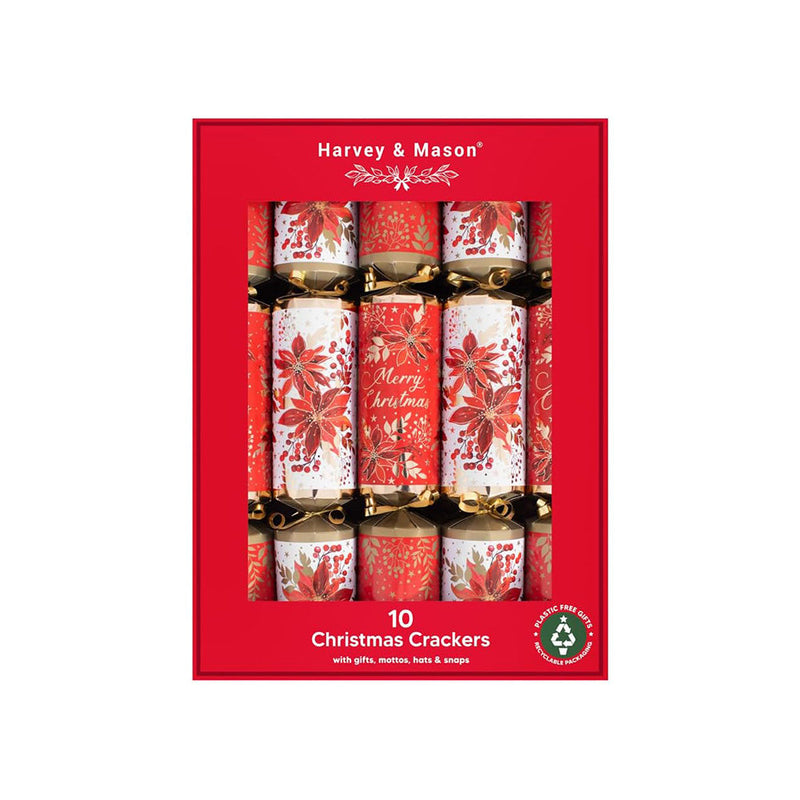 Harvey & Mason Poinsettia Luxury Family Christmas 14inch Crackers 10PK