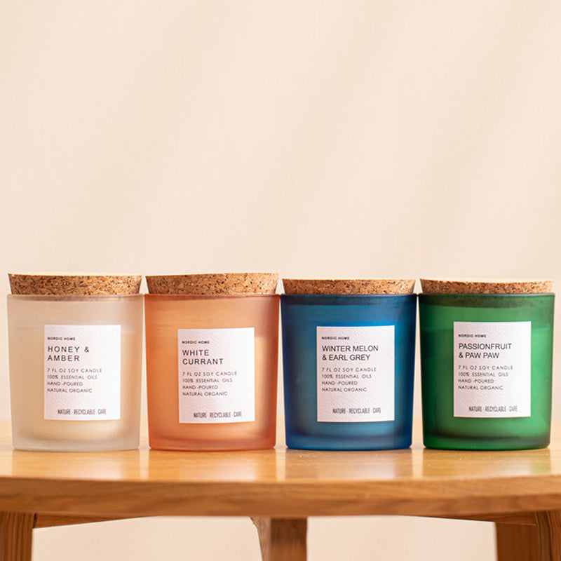 Aroma Scented Frosted Glass Jar Candle with Wooden Lid 7Oz