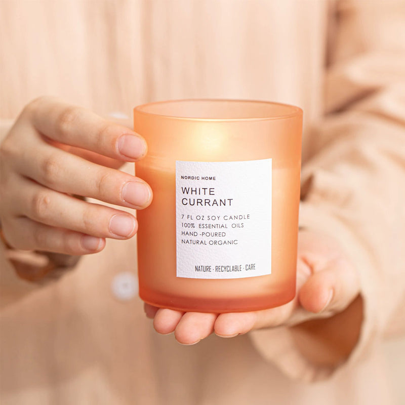 Aroma Scented Frosted Glass Jar Candle with Wooden Lid 7Oz