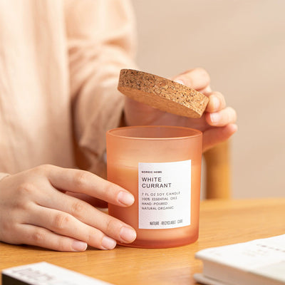 Aroma Scented Frosted Glass Jar Candle with Wooden Lid 7Oz