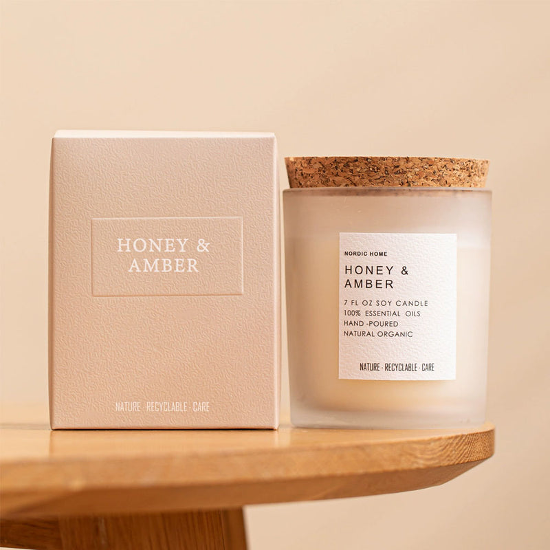 Aroma Scented Frosted Glass Jar Candle with Wooden Lid 7Oz