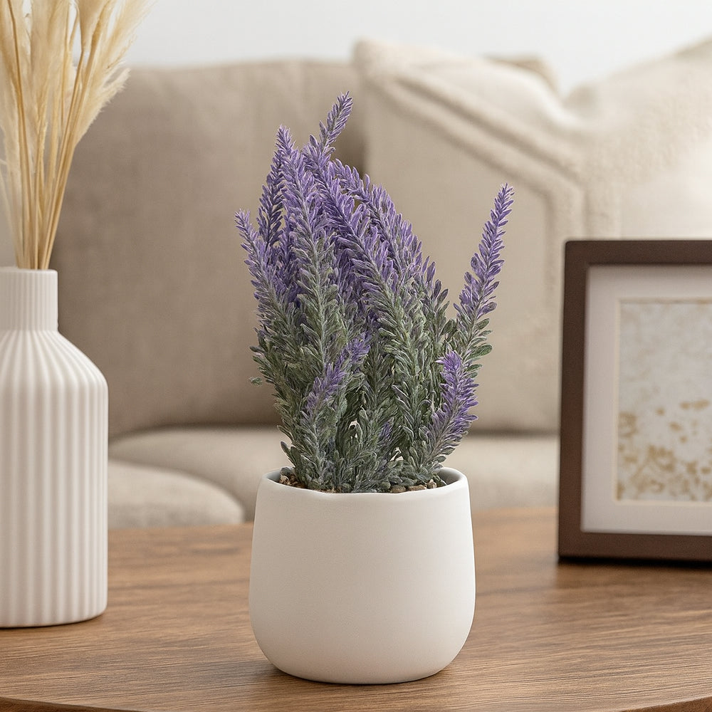 artificial lavender plants uk Artificial Lavender Plant in White Ceramic Pot 26CM – Selected Finds