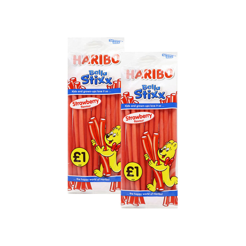 Haribo Strawberry Balla Stixx Bags 140g x 2Pack