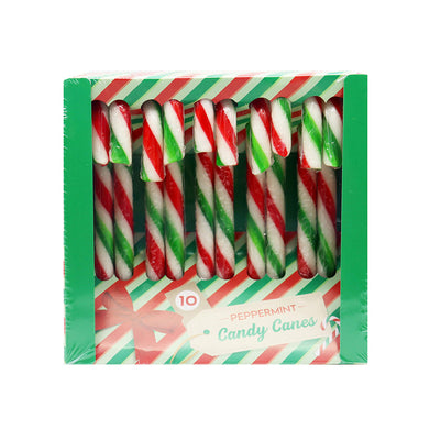 Peppermint Flavour Hard Boiled Candy Canes 10PK Red & Green
