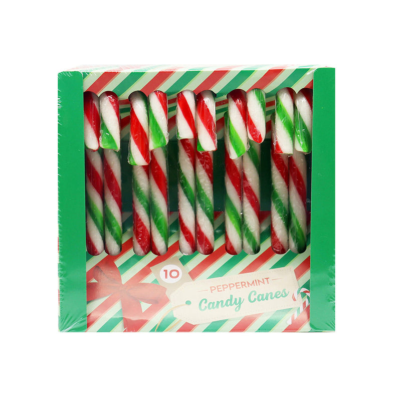 Peppermint Flavour Hard Boiled Candy Canes 10PK Red & Green