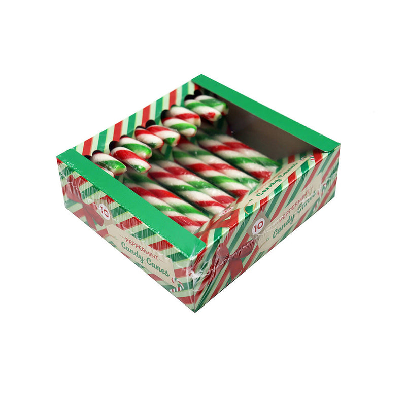 Peppermint Flavour Hard Boiled Candy Canes 10PK Red & Green