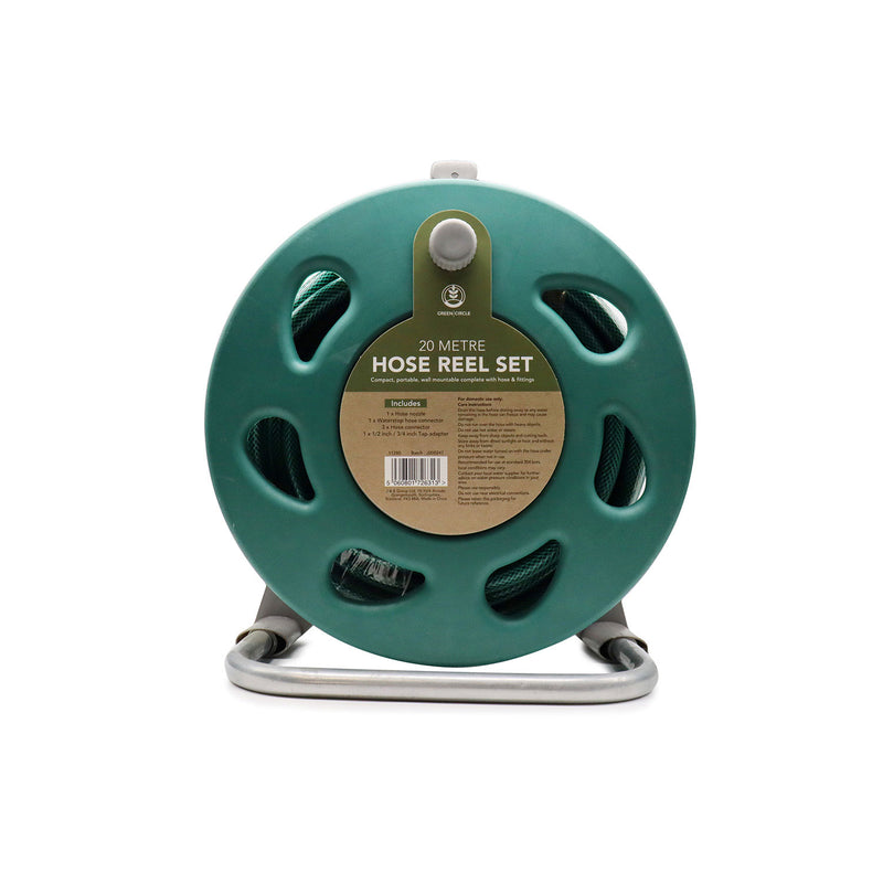 20M Hose Reel with Stand Garden Hose Reel & Fitting Set with Spray