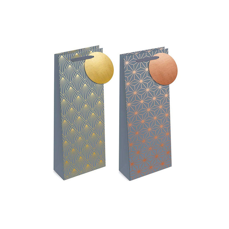 Grey Foil Geo Bottle Gift Bag