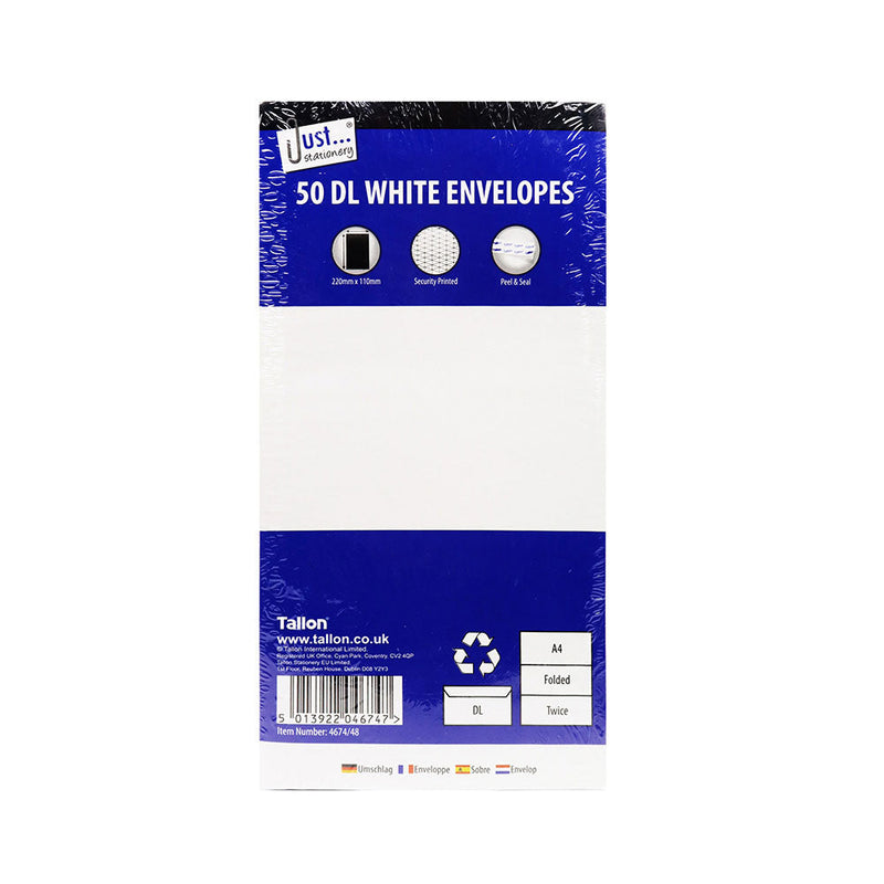 White Peal & Seal Evenlopes DL 50PK 220x110mm