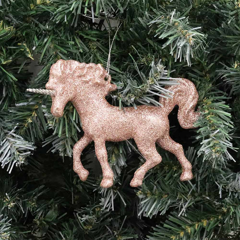 Glitter Unicorn Hanging Decoration Rose Gold 13CM