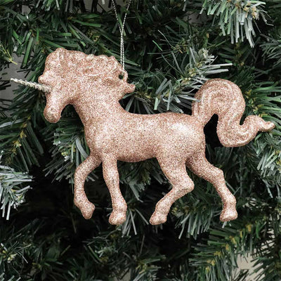 Glitter Unicorn Hanging Decoration Rose Gold 13CM
