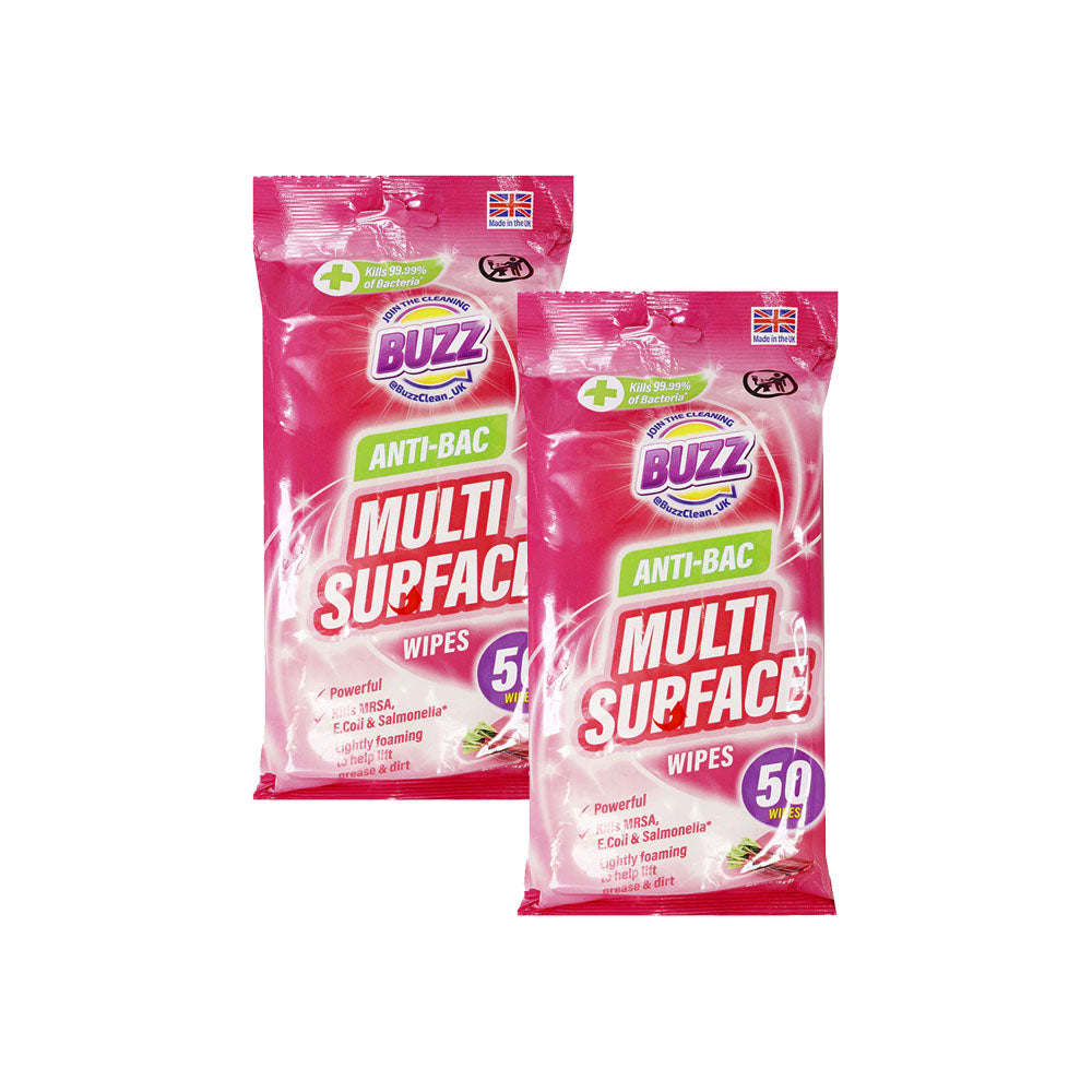 Buzz Anti-Bac Multi Surface Wipes Rhubarb 50S x 2Pack – Selected Finds