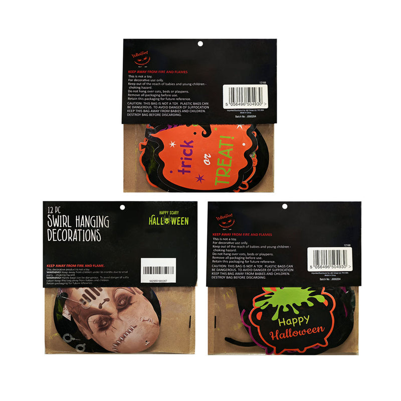 12 Pieces Halloween Swirl Hanging Decoration Assorted