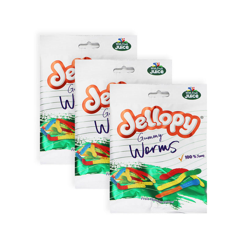Jellopy Gummy Worms Fruit Flavour 160g x 3Pack