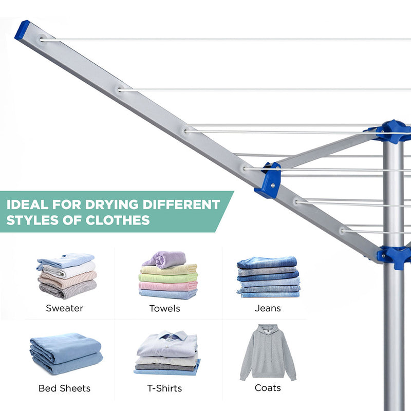 4 Arm Rotary Umbrella-Style Washing Line Airer Portable Foldable Clothes Drying Rack