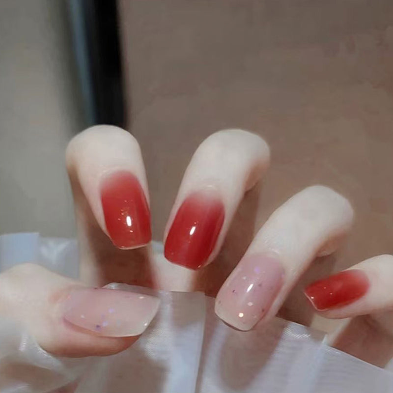 Vermilion Red and White Gel Nail Self-adhesive Stickers Pack of 10