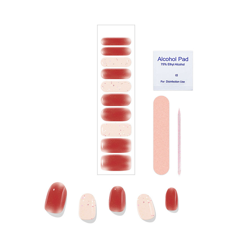 Vermilion Red and White Gel Nail Self-adhesive Stickers Pack of 10
