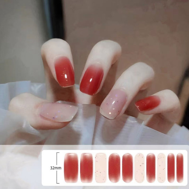Vermilion Red and White Gel Nail Self-adhesive Stickers Pack of 10