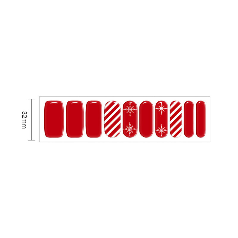 Christmas Red with Snowflake Gel Nail Self-adhesive Stickers Pack of 10