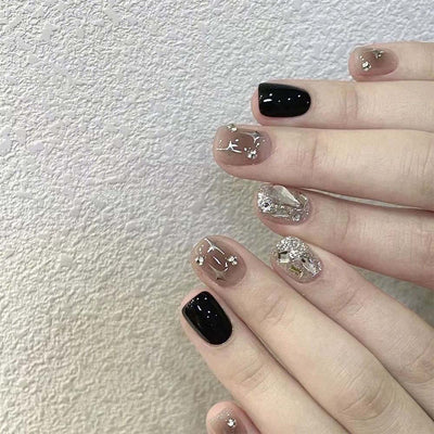 Black Flash Diamond Cross Star Press-on Nails