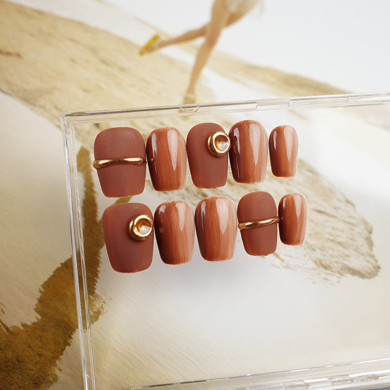 Warm Sun Brown Colour Press-on Nails