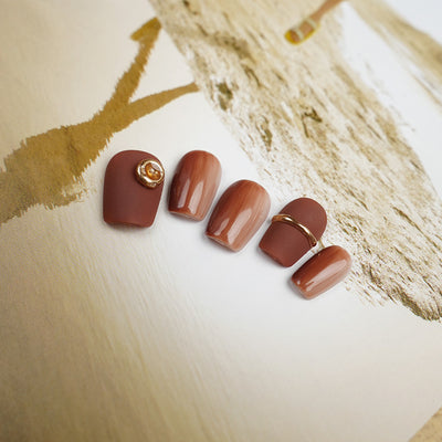 Warm Sun Brown Colour Press-on Nails