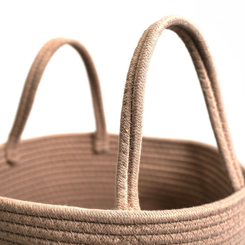 Woven Cotton Rope Storage Basket With Handle