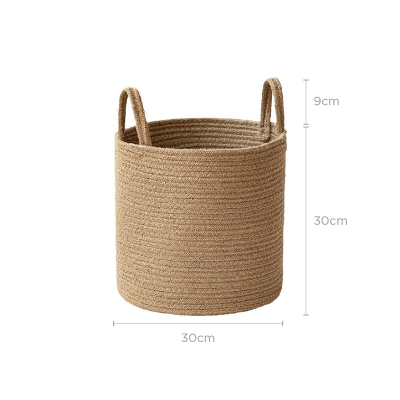 Woven Cotton Rope Storage Basket With Handle