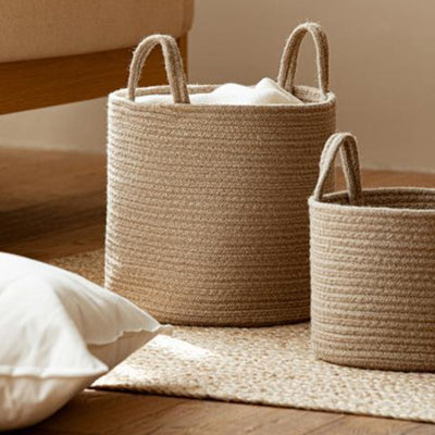 Woven Cotton Rope Storage Basket With Handle