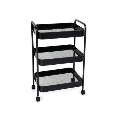 3-Tier Slim Metal Storage Trolley Black