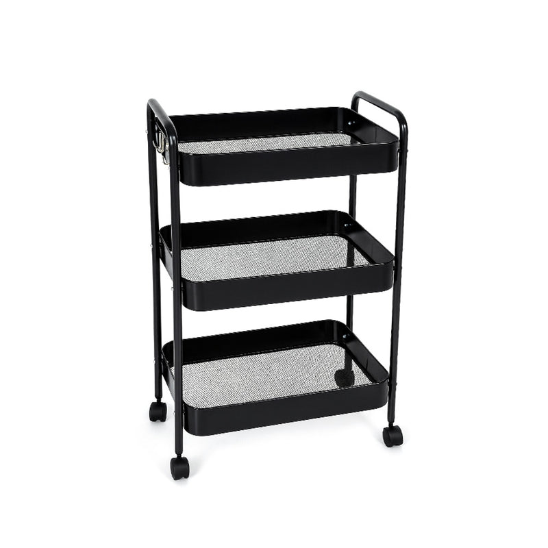 3-Tier Slim Metal Storage Trolley Black