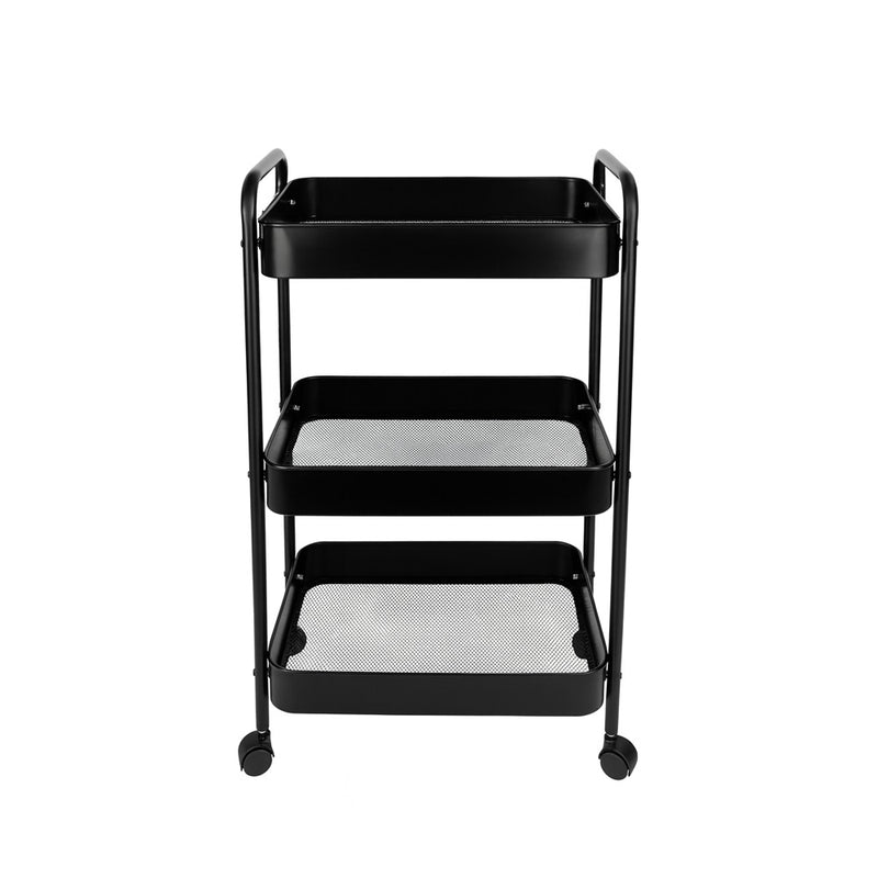 3-Tier Slim Metal Storage Trolley Black