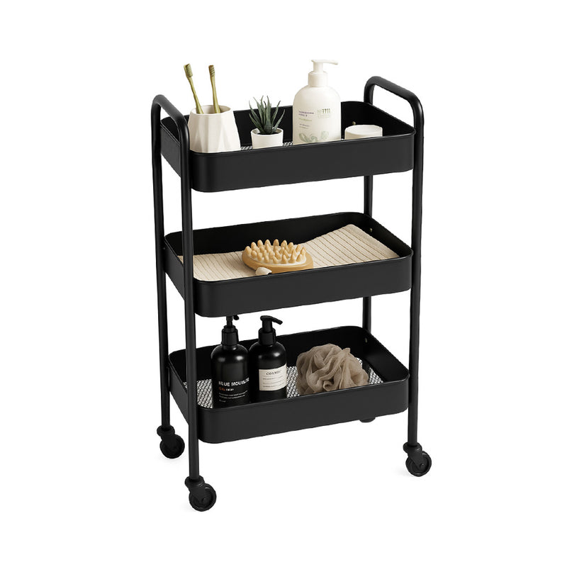 3-Tier Slim Metal Storage Trolley Black