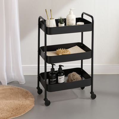 3-Tier Slim Metal Storage Trolley Black